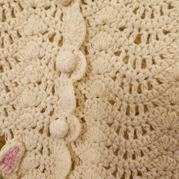 April Cornell Girls Crochet Baby Cardigan with Cat in Butter Yellow Size 6M - Picture 3 of 12